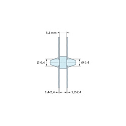 Desen cotat 6,3 mm, Suport PCB cu fixare dublă prin clipsare, Policarbonat PC, negru, UL94-V2, PCB Ø6,4/1,4-2,4 mm / CH Ø6,4/1,2-2,4 mm