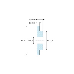 Desen cotat 3,5 mm, Bucșă de izolare cu flanșă Ø4,2x18mm, umăr jos Ø11,9mm, poliamidă PA6 naturală UL94-V2