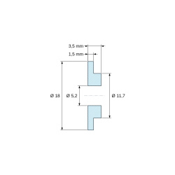 Desen cotat 3,5 mm, Bucșă de izolare cu flanșă Ø5,2x18mm, umăr jos Ø11,7mm, poliamidă PA6 naturală UL94-V2