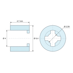 Desen cotat 4,7 mm, Distanțier neted cu autoreținere, PA6.6 natural, UL94-V2, Ø4 × 6,4 mm, pentru șurub M3,5