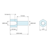 Kótovaný výkres 4,9 mm / 7,9 mm, Šesťhranný dištančný stĺpik s vonkajším/vnútorným závitom zo žlto pozinkovanej ocele UNC4-40 - 4,75 mm cez plochy