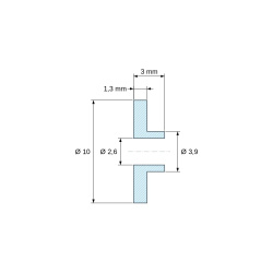 Kótovaný výkres 3 mm, Izolačné puzdro s prírubou Ø2,6x10mm, nízke osadenie Ø3,9mm, prírodný polyamid PA6 UL94-V2