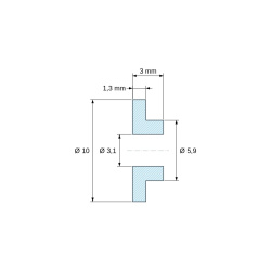 Kótovaný výkres 3 mm, Izolačné puzdro s prírubou Ø3,1x10mm, nízke osadenie Ø5,9mm, prírodný polyamid PA6 UL94-V2