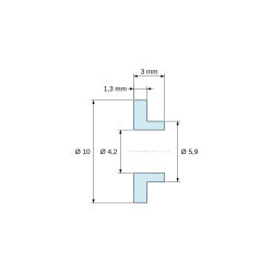 Kótovaný výkres 3 mm, Izolačné puzdro s prírubou Ø4,2x10mm, nízke osadenie Ø5,9mm, prírodný polyamid PA6 UL94-V2