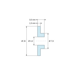 Kótovaný výkres 3,5 mm, Izolačné puzdro s prírubou Ø4,2x15mm, nízke osadenie Ø7,9mm, prírodný polyamid PA6 UL94-V2