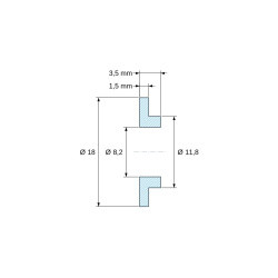 Kótovaný výkres 3,5 mm, Izolačné puzdro s prírubou Ø8,2x18mm, nízke osadenie Ø11,8mm, prírodný polyamid PA6 UL94-V2