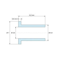 Kótovaný výkres 8,2 mm, Izolačné puzdro s prírubou Ø3,5x7mm, vysoké osadenie Ø4,9mm, čierny polyamid PA6.6 vystužený sklenenými vláknami UL94-HB