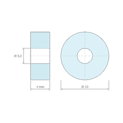 Kotirana risba 4 mm, Gladka distančna puša iz poliamida PA6, ojačanega s steklenimi vlakni, Ø3,2x10mm za vijak M3