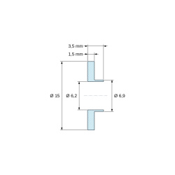 Kotirana risba 3,5 mm, Izolacijska puša s prirobnico Ø6,2x15mm, nizka rama Ø6,9mm, naravni poliamid PA6.6 UL94-V2