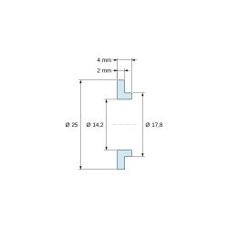 Kotirana risba 4 mm, Izolacijska puša s prirobnico Ø14,2x25mm, nizka rama Ø17,8mm, naravni poliamid PA6 UL94-V2