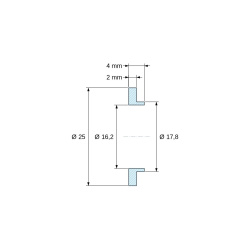 Kotirana risba 4 mm, Izolacijska puša s prirobnico Ø16,2x25mm, nizka rama Ø17,8mm, naravni poliamid PA6 UL94-V2