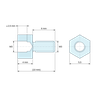 Måttsatt ritning 4 mm / 6 mm, Gängad sexkantdistans med utvändig/invändig gänga i blåpassiverat förzinkat stål M3 - nyckelvidd 5,5 mm