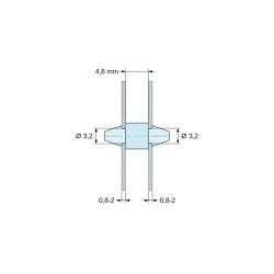 Dubbelsidigt snäppfäste för kretskort, PA6.6 naturfärgad, UL94-V2, PCB-hål Ø3,2 mm, kretskortstjocklek 0,8–2 mm