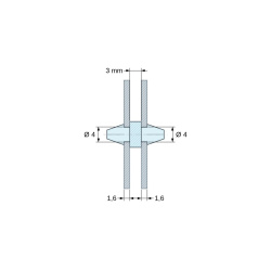 Dubbelsidigt snäppfäste för kretskort, PA6.6 svart, UL94-HB, PCB-hål Ø4 mm, kretskortstjocklek 1,6 mm