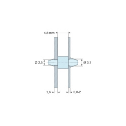 Dubbelsidigt snäppfäste för kretskort, PA6.6-polyamid, naturfärgad, UL94-V2, PCB Ø2,5/1,6 mm / CH Ø3,2/0,8–2 mm