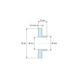Måttsatt ritning 3 mm, Isolerbussning med fläns Ø4,2x10mm, låg ansats Ø4,9mm, naturfärgad PA6-polyamid UL94-V2