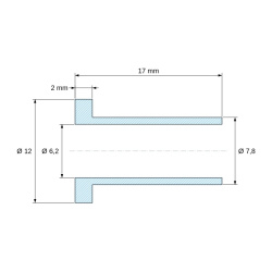 Måttsatt ritning 17 mm, Isolerbussning med fläns Ø6,2x12mm, hög ansats Ø7,8mm, svart glasfiberförstärkt PA6.6-polyamid UL94-HB